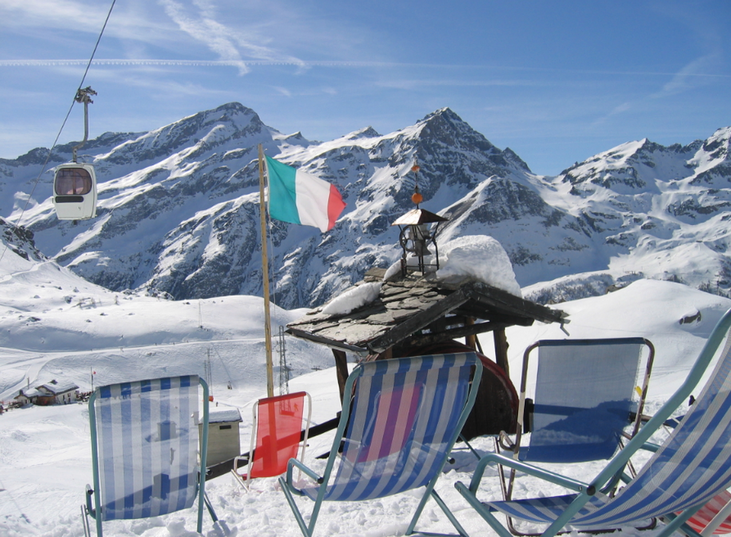 Gressoney-La-Trinité ski resort in Monterosa Ski, Aosta Valley, Italy - panoramic view of ski slopes and mountain facilities