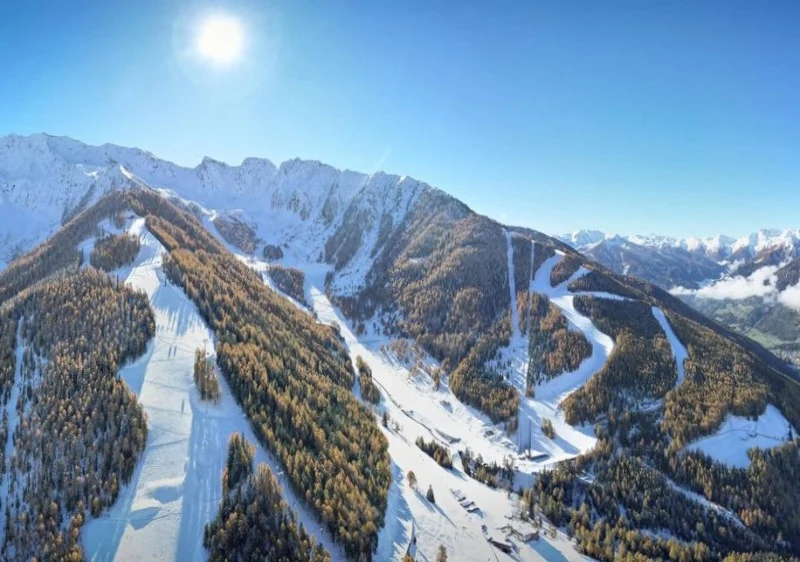 Klausberg Ahrntal ski resort in South Tyrol, Italy - panoramic view of ski slopes and mountain facilities