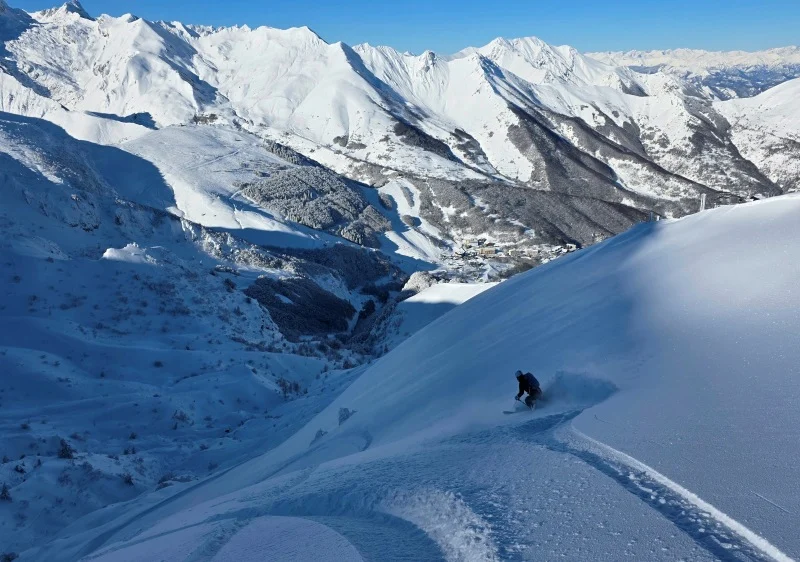 Limone Piemonte ski resort in Piedmont, Italy - panoramic view of ski slopes and mountain facilities
