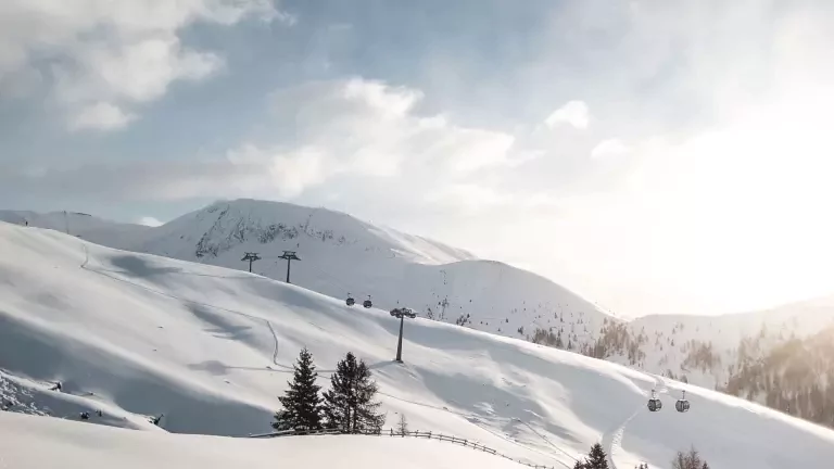 Merano 2000 ski resort in South Tyrol, Italy - panoramic view of ski slopes and mountain facilities