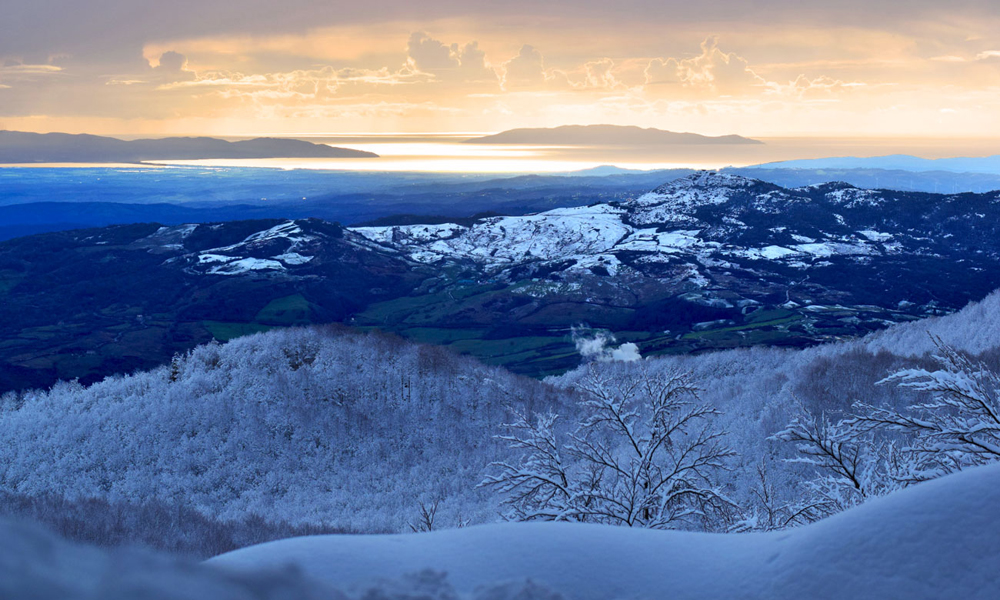 Monte Amiata ski resort in Tuscany, Italy - panoramic view of ski slopes and mountain facilities