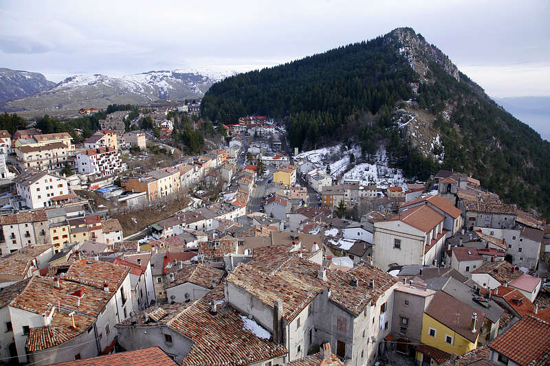 Ovindoli ski resort in Abruzzo, Italy - panoramic view of ski slopes and mountain facilities