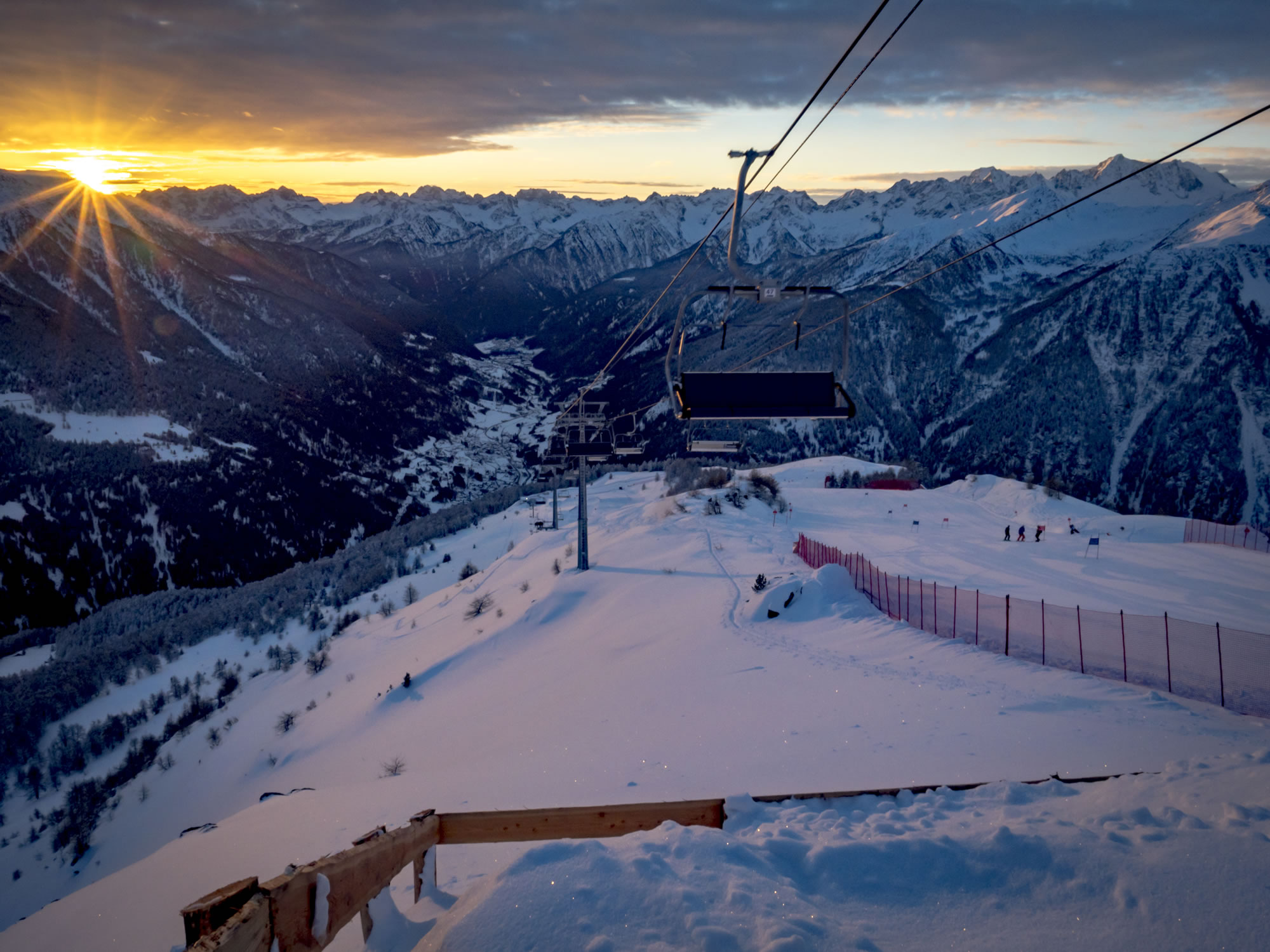 Peio Pejo 3000 ski resort in Trentino, Italy - panoramic view of ski slopes and mountain facilities