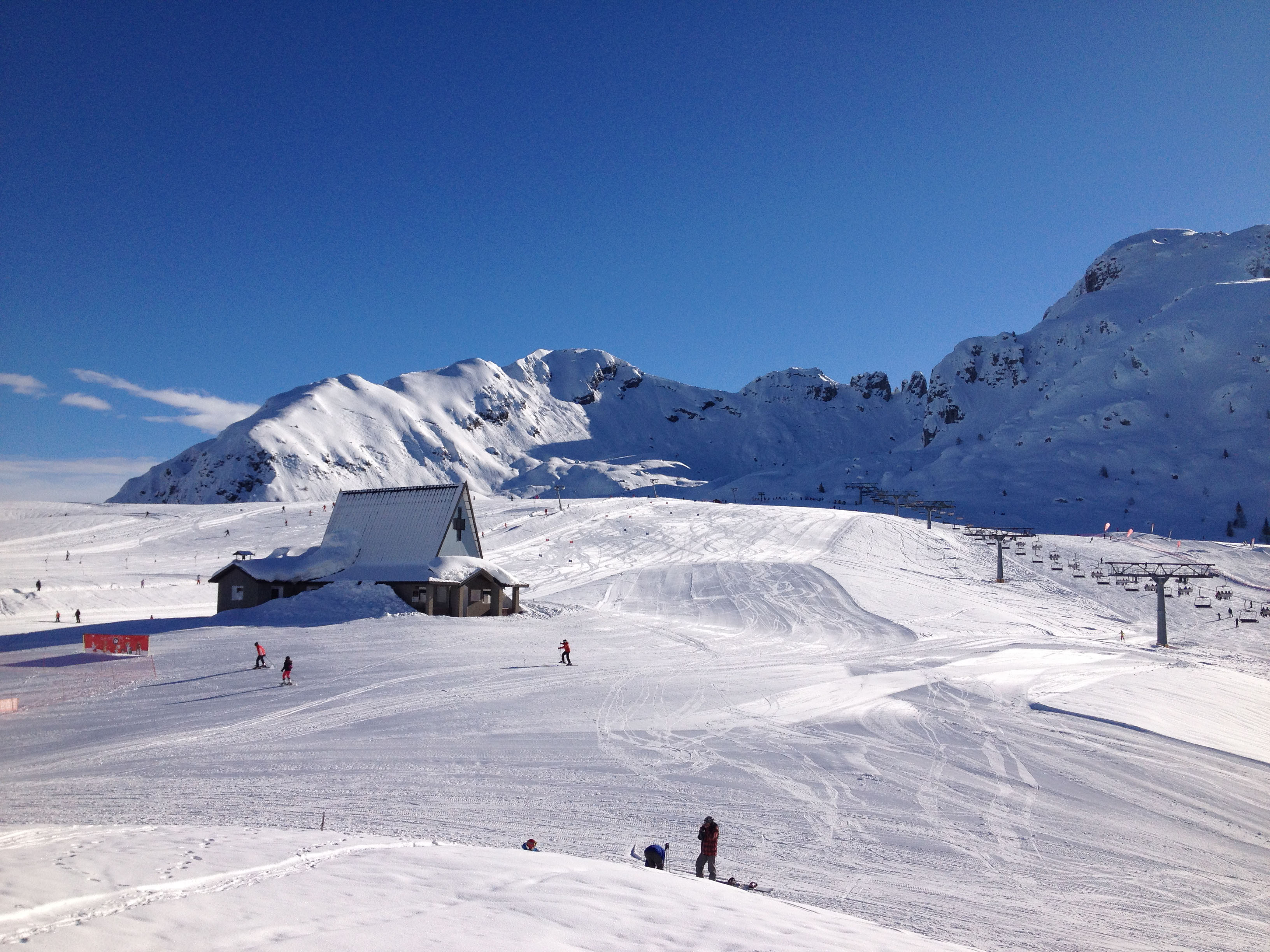 Piani di Bobbio ski resort in Lombardy, Italy - panoramic view of ski slopes and mountain facilities