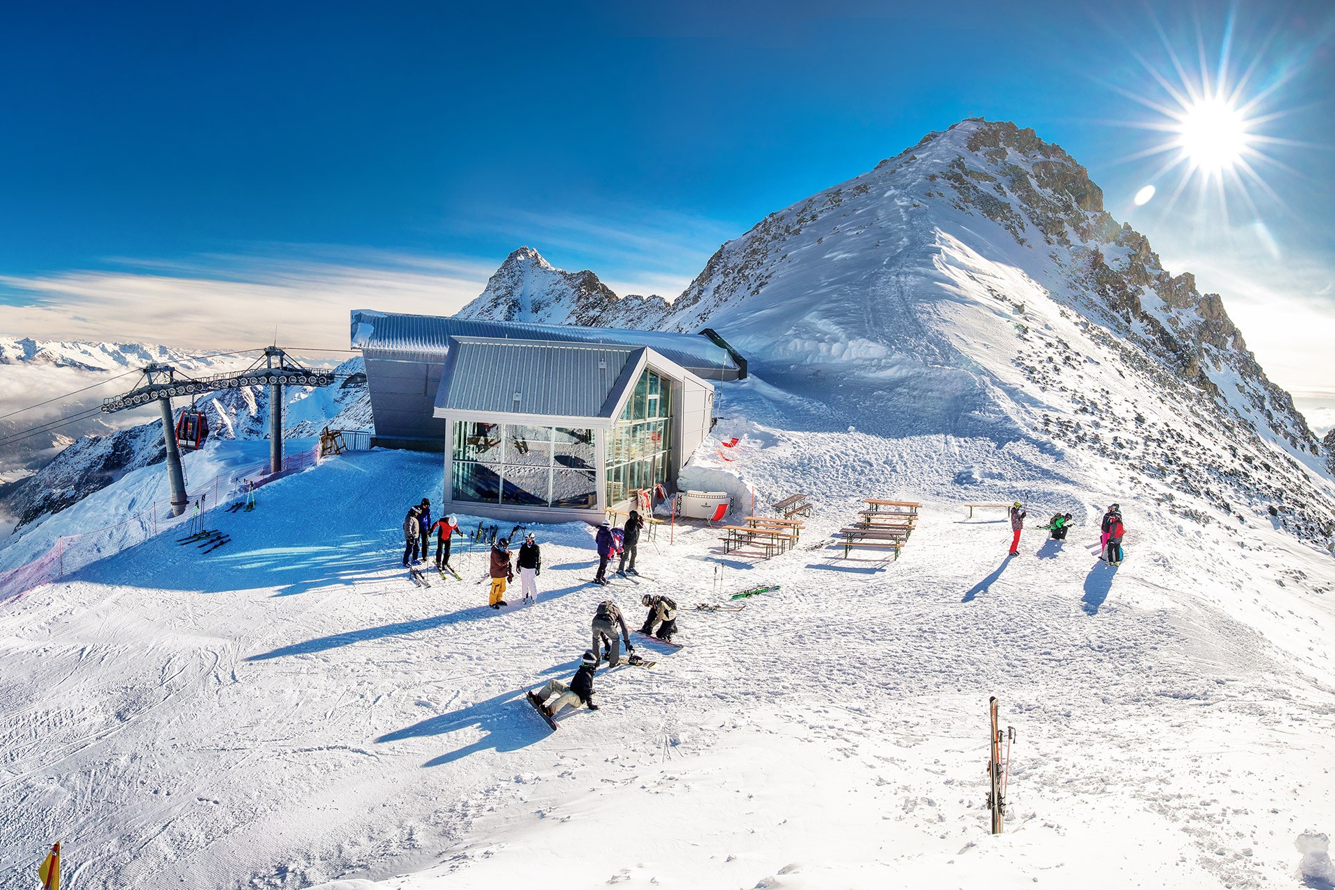 Ponte di Legno ski resort in Lombardy, Italy - panoramic view of ski slopes and mountain facilities