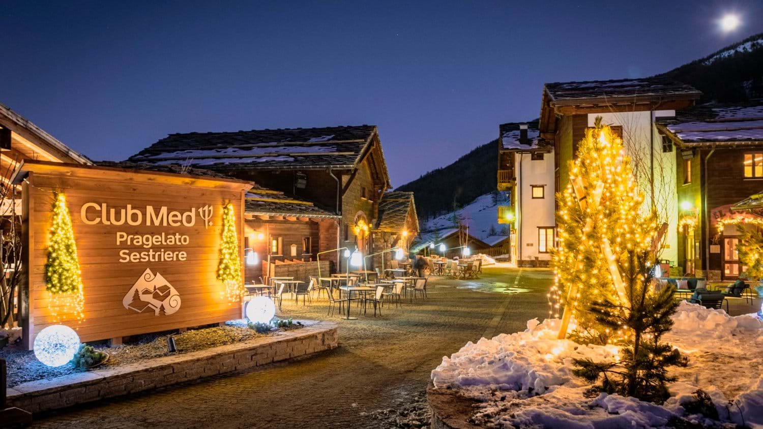 Pragelato ski resort in Piedmont, Italy - panoramic view of ski slopes and mountain facilities