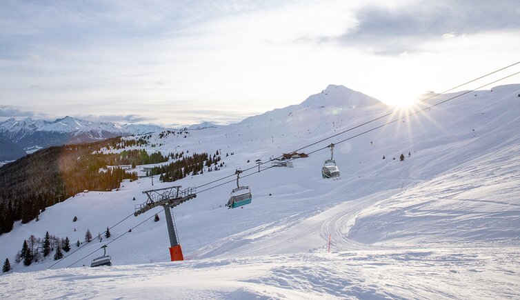 Racines-Giovo ski resort in South Tyrol, Italy - panoramic view of ski slopes and mountain facilities