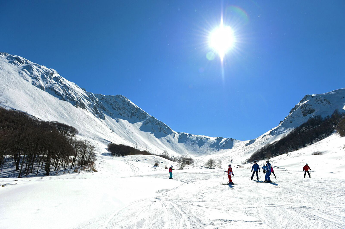 Terminillo ski resort in Lazio, Italy - panoramic view of ski slopes and mountain facilities