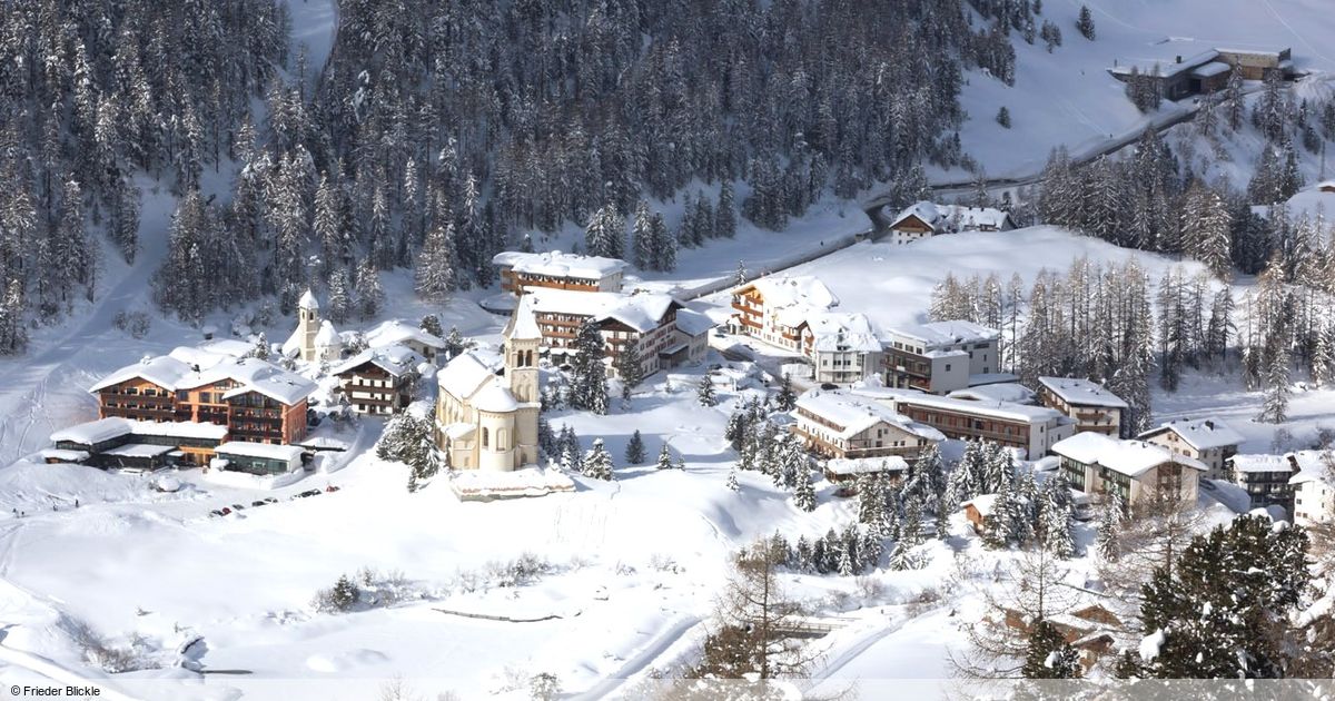 Solda Sulden ski resort in South Tyrol, Italy - panoramic view of ski slopes and mountain facilities