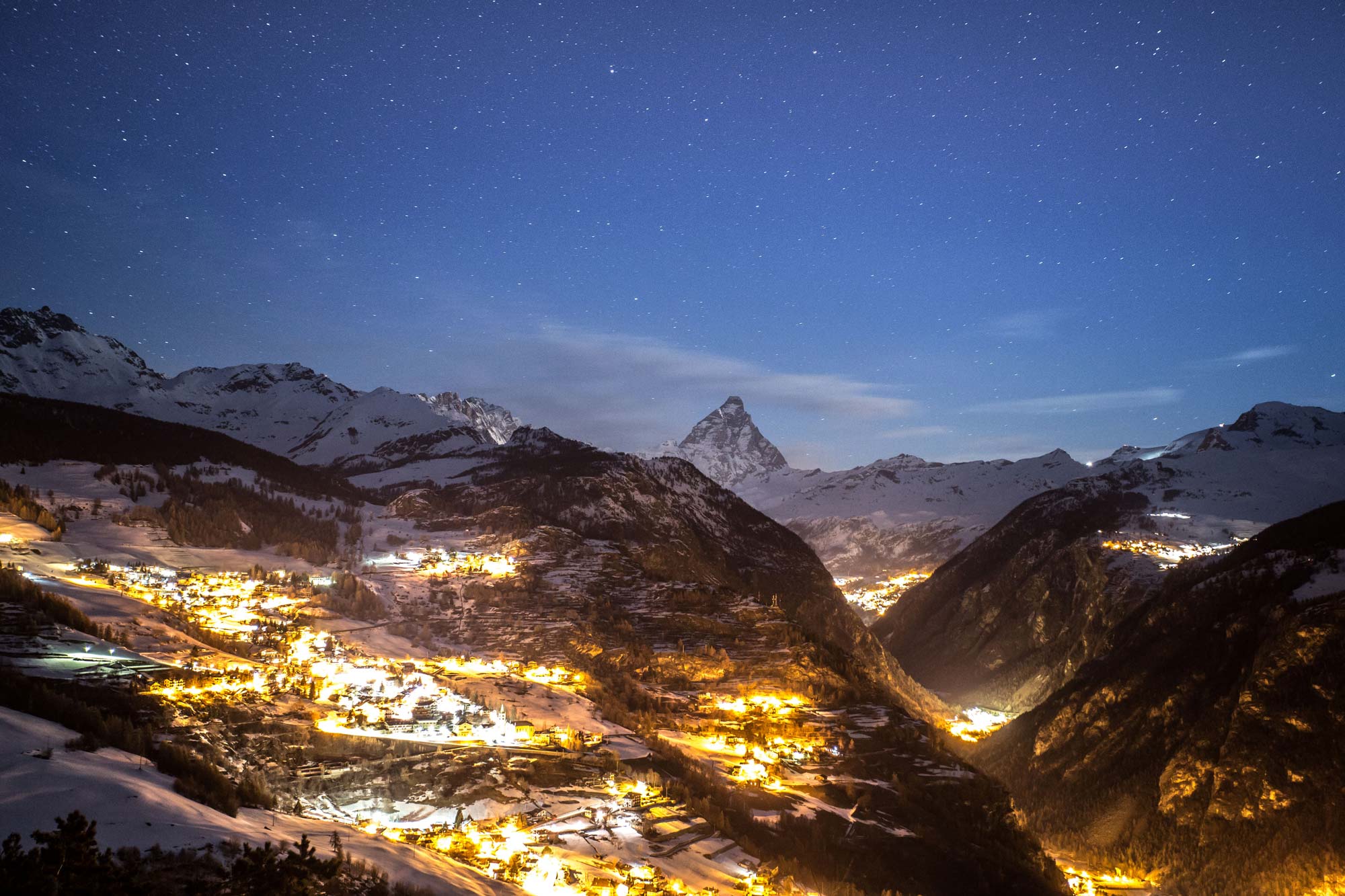 Torgnon ski resort in Aosta Valley, Italy - panoramic view of ski slopes and mountain facilities