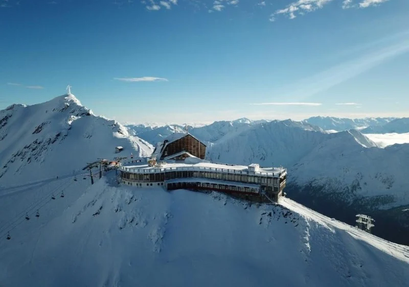 Val Senales Glacier ski resort in South Tyrol, Italy - panoramic view of ski slopes and mountain facilities
