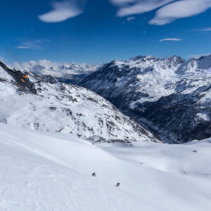Valgrisenche ski resort in Aosta Valley, Italy - panoramic view of ski slopes and mountain facilities
