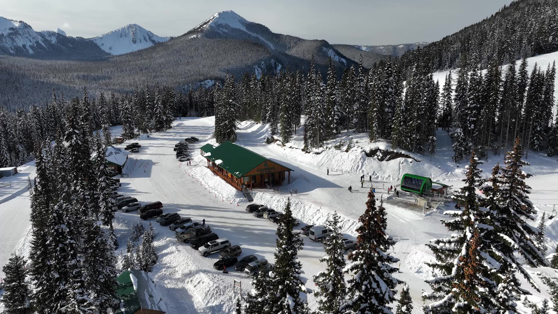 Manning Park Resort ski resort in British Columbia, Canada - panoramic view of ski slopes and mountain facilities