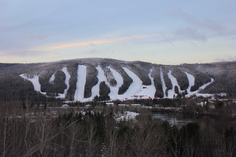 Mont Farlagne ski resort in New Brunswick, Canada - panoramic view of ski slopes and mountain facilities