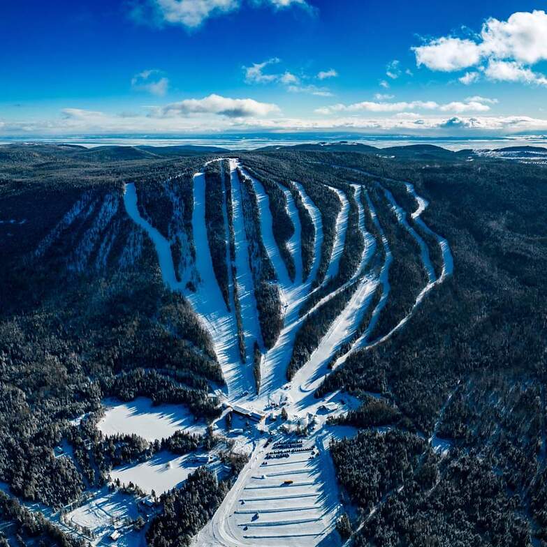 Mont Grand-Fonds ski resort in Quebec, Canada - panoramic view of ski slopes and mountain facilities