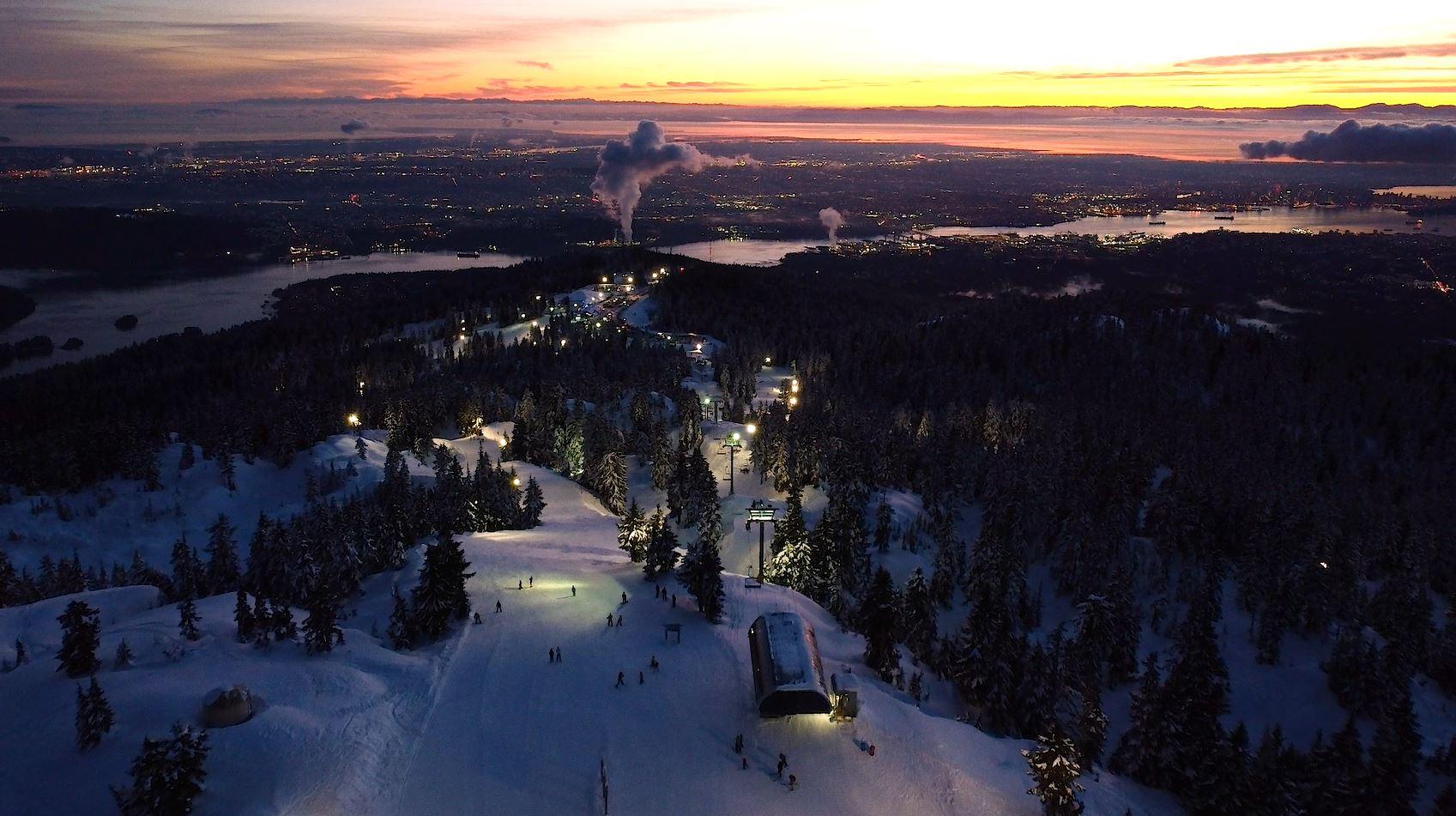 Mount Seymour ski resort in British Columbia, Canada - panoramic view of ski slopes and mountain facilities