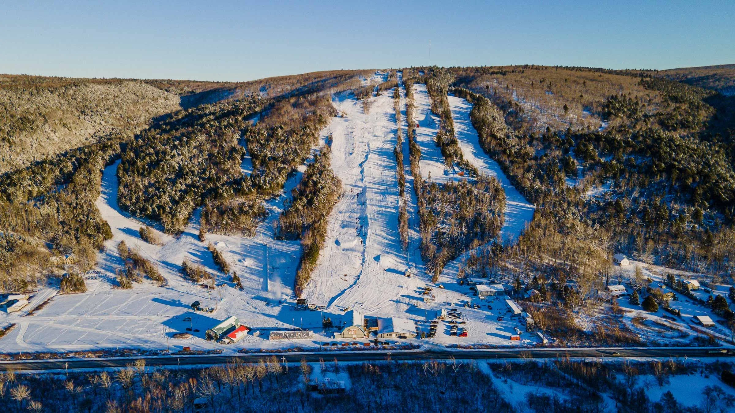 Ski Wentworth ski resort in Nova Scotia, Canada - panoramic view of ski slopes and mountain facilities
