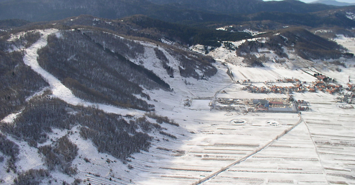 Čelimbaša ski resort in Mrkopalj, Gorski Kotar, Croatia - panoramic view of ski slopes and mountain facilities