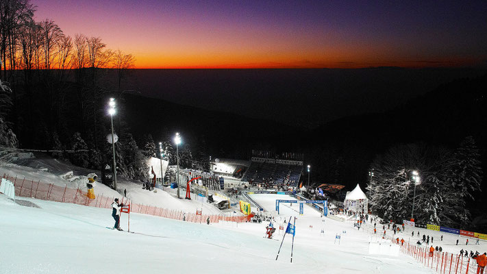 Sljeme ski resort in Medvednica, Zagreb, Croatia - panoramic view of ski slopes and mountain facilities