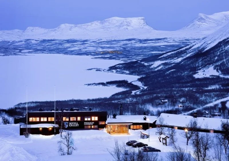 Björkliden ski resort in Lapland, Sweden - panoramic view of ski slopes and mountain facilities