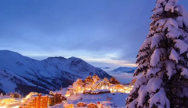 Tärnaby ski resort in Västerbotten, Sweden - panoramic view of ski slopes and mountain facilities