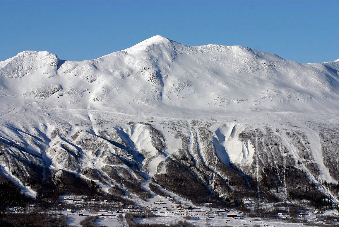 Kittelfjäll ski resort in Västerbotten, Sweden - panoramic view of ski slopes and mountain facilities