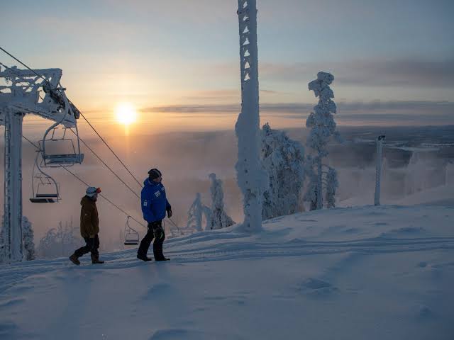 Kåbdalis ski resort in Norrbotten, Sweden - panoramic view of ski slopes and mountain facilities