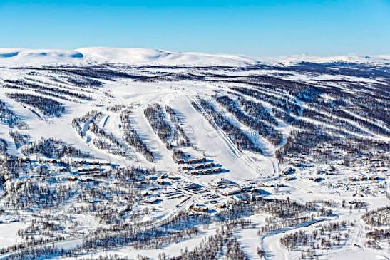 Ramundberget ski resort in Härjedalen, Sweden - panoramic view of ski slopes and mountain facilities