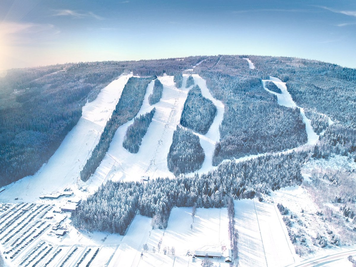 Ski Sunne ski resort in Värmland, Sweden - panoramic view of ski slopes and mountain facilities