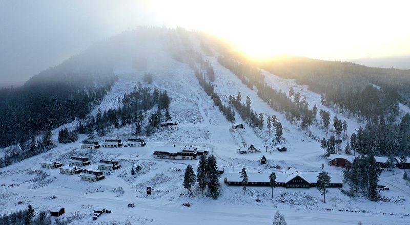Gesunda ski resort in Dalarna, Sweden - panoramic view of ski slopes and mountain facilities