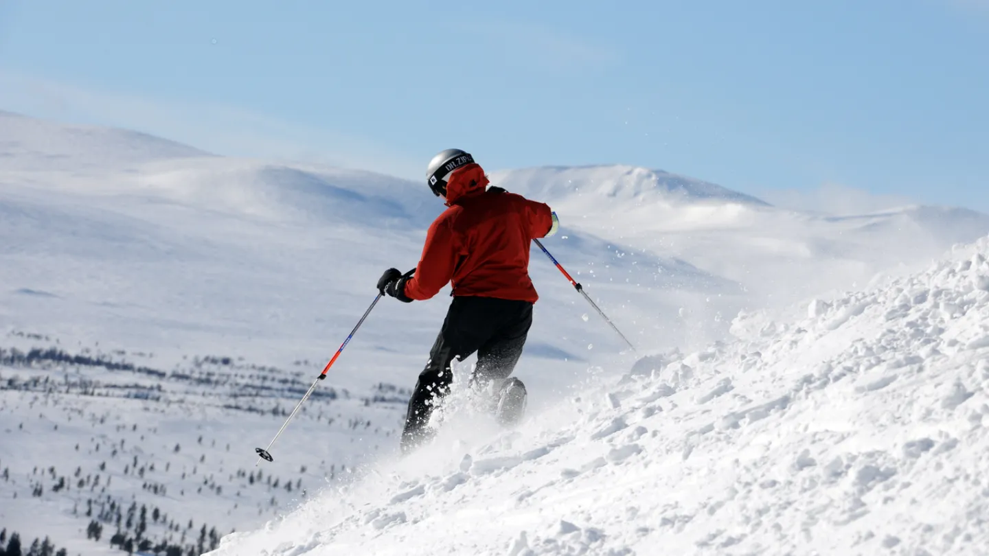 Grövelsjön ski resort in Dalarna, Sweden - panoramic view of ski slopes and mountain facilities