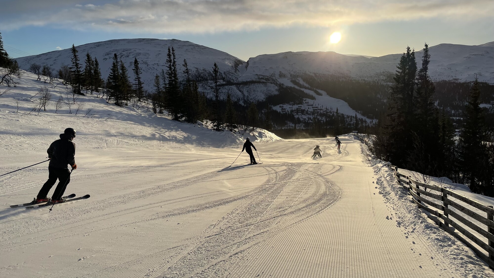 Bydalsfjällen ski resort in Jämtland, Sweden - panoramic view of ski slopes and mountain facilities