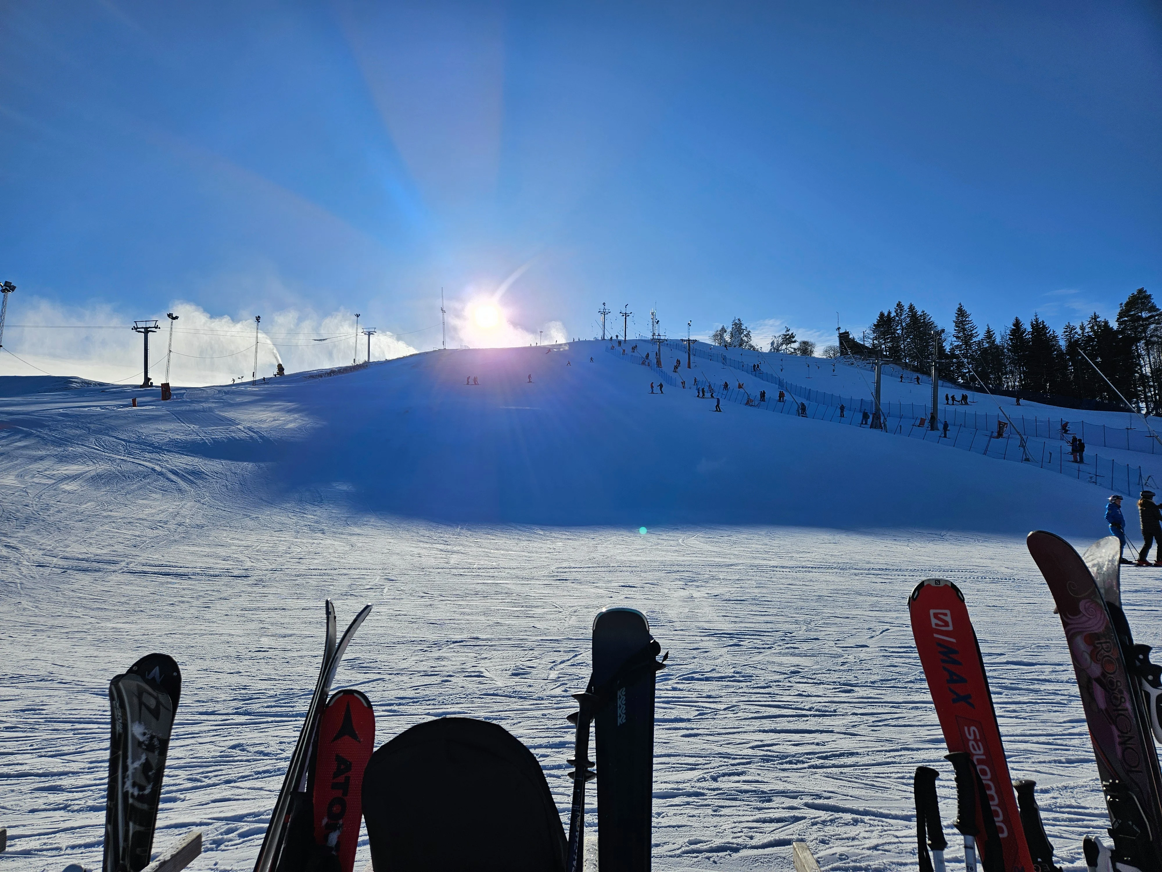 Väsjöbacken ski resort in Stockholm, Sweden - panoramic view of ski slopes and mountain facilities