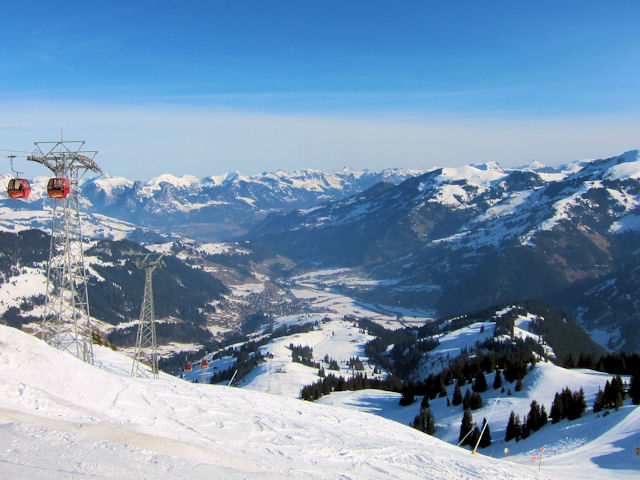 Zweisimmen ski resort in Bernese Oberland, Switzerland - panoramic view of ski slopes and mountain facilities