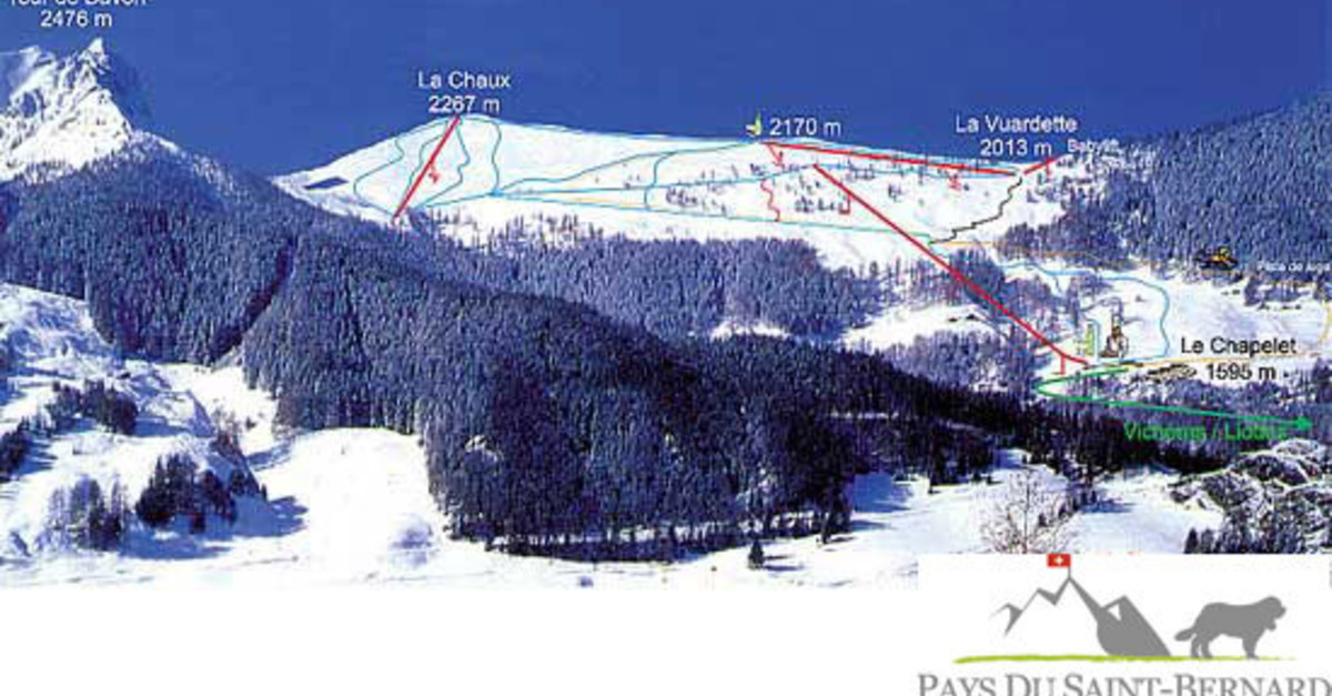 Vichères-Liddes ski resort in Valais, Switzerland - panoramic view of ski slopes and mountain facilities