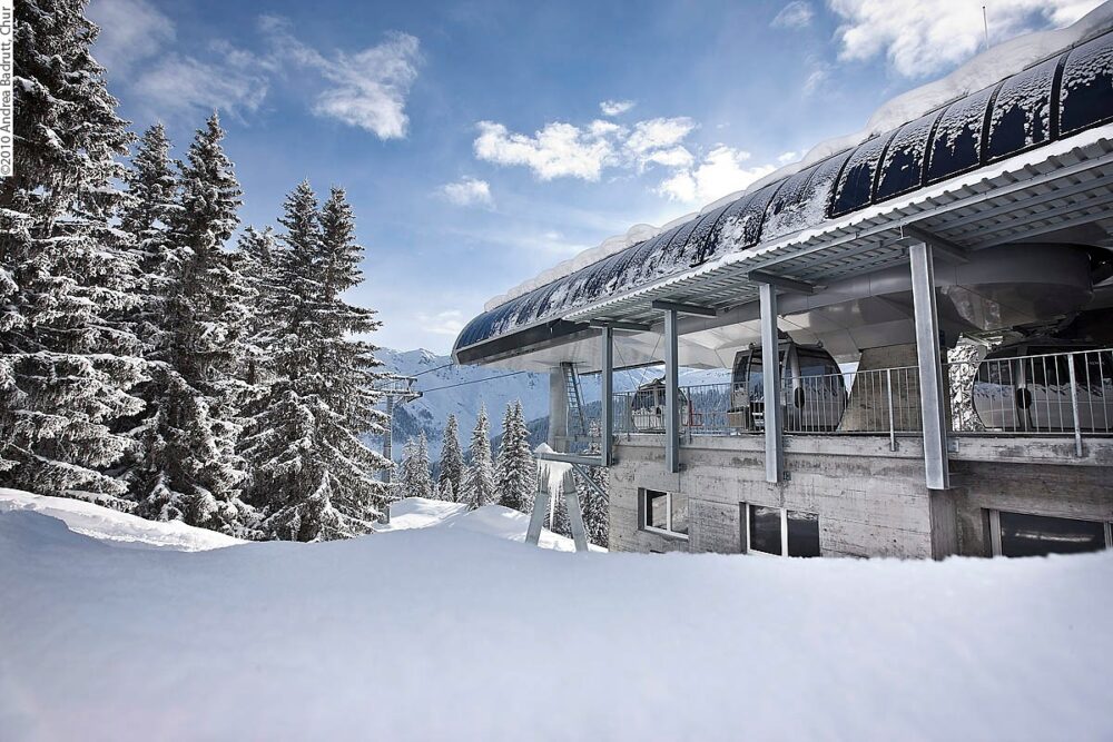 Vals ski resort in Graubünden, Switzerland - panoramic view of ski slopes and mountain facilities