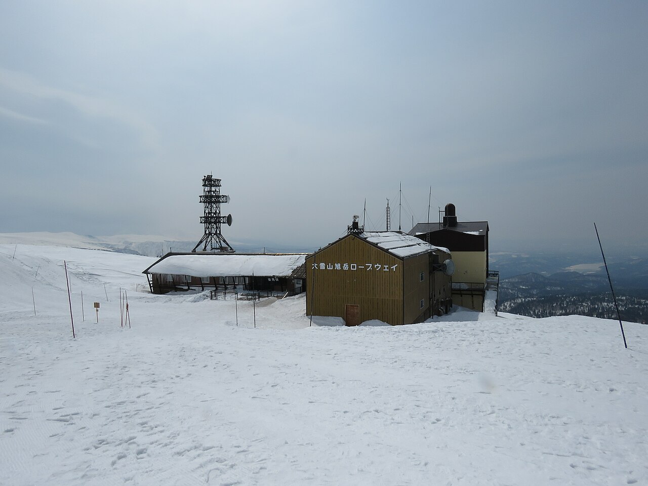 Asahidake ski resort in Hokkaido, Japan - panoramic view of ski slopes and mountain facilities
