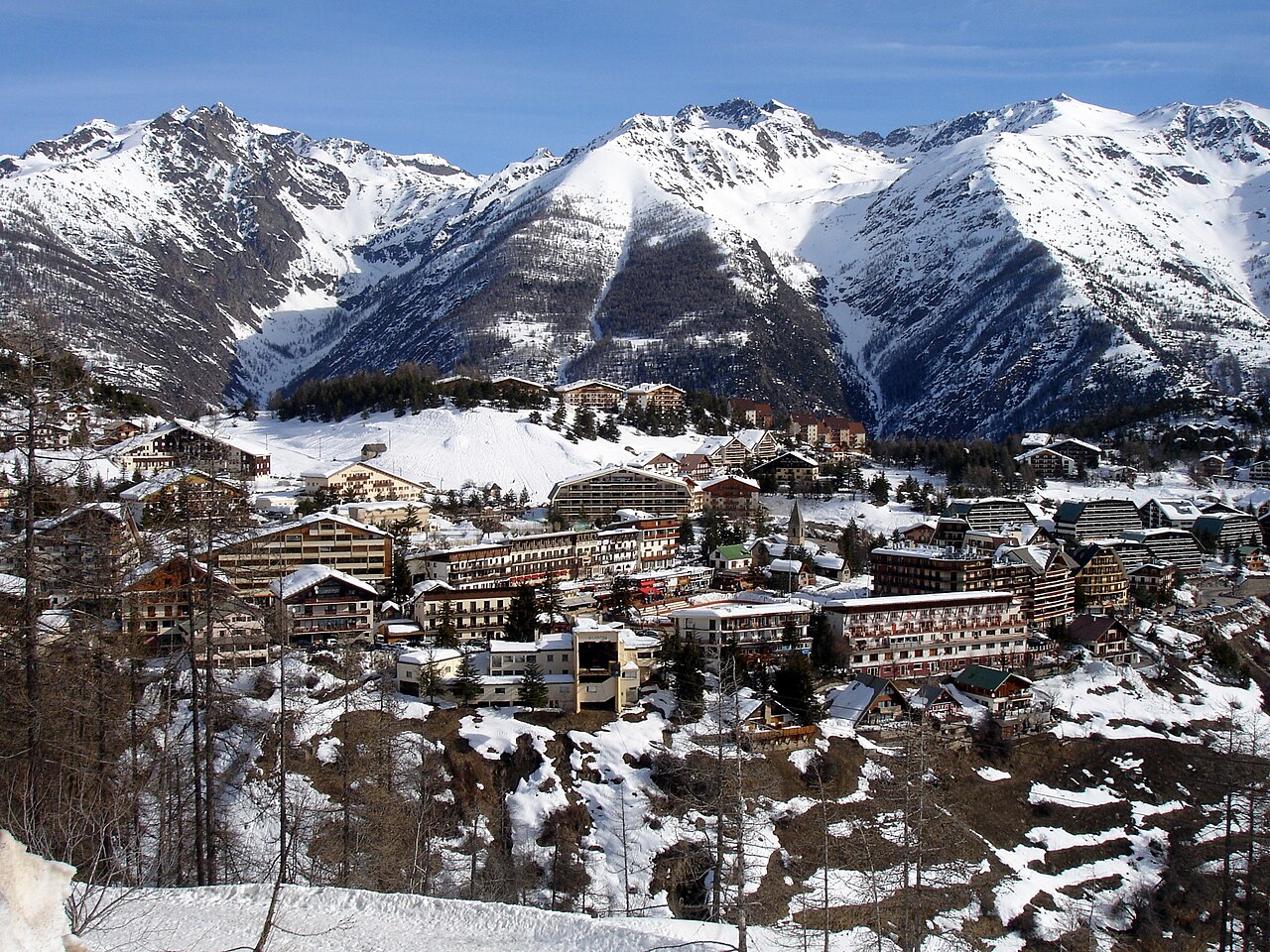 Auron ski resort in Alpes-Maritimes, France - panoramic view of ski slopes and mountain facilities