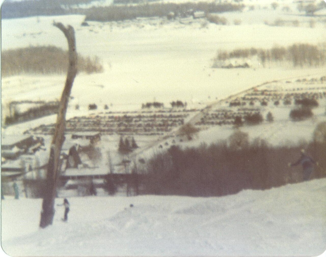 Boyne Mountain ski resort in Boyne Falls, Michigan, USA - panoramic view of ski slopes and mountain facilities