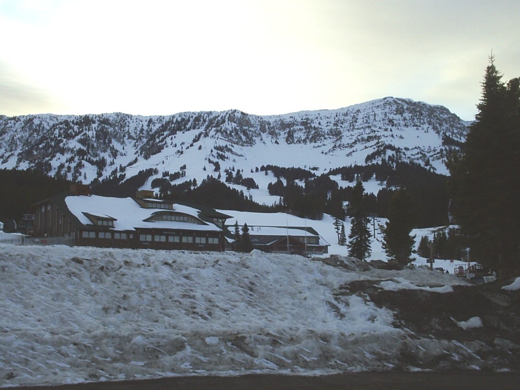 Bridger Bowl ski resort in Bozeman, Montana, USA - panoramic view of ski slopes and mountain facilities