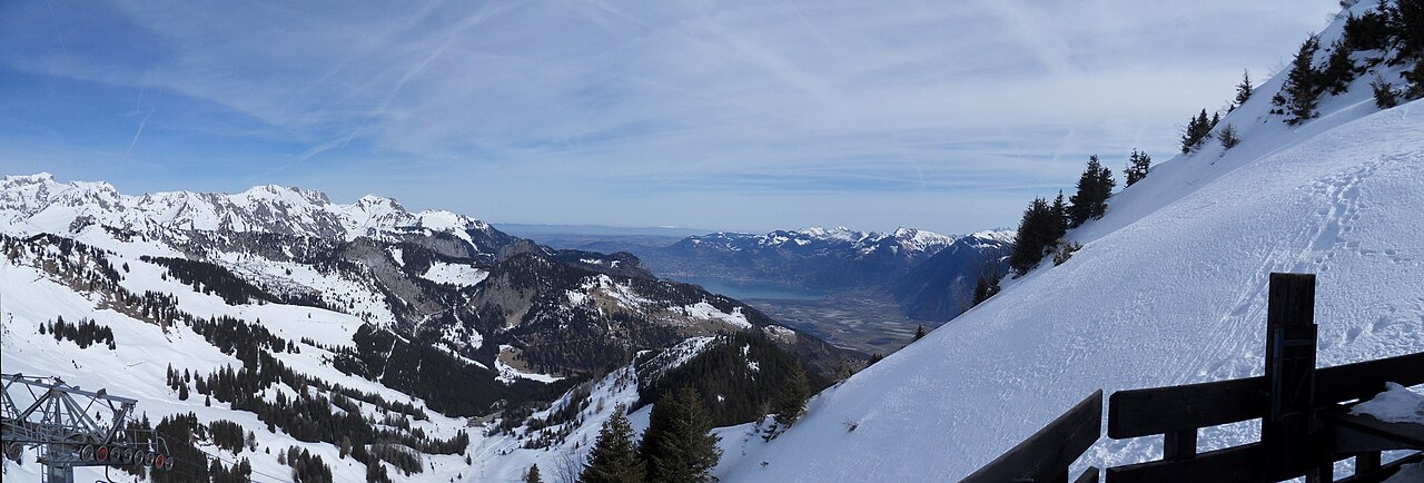 Châtel ski resort in Haute-Savoie, France - panoramic view of ski slopes and mountain facilities