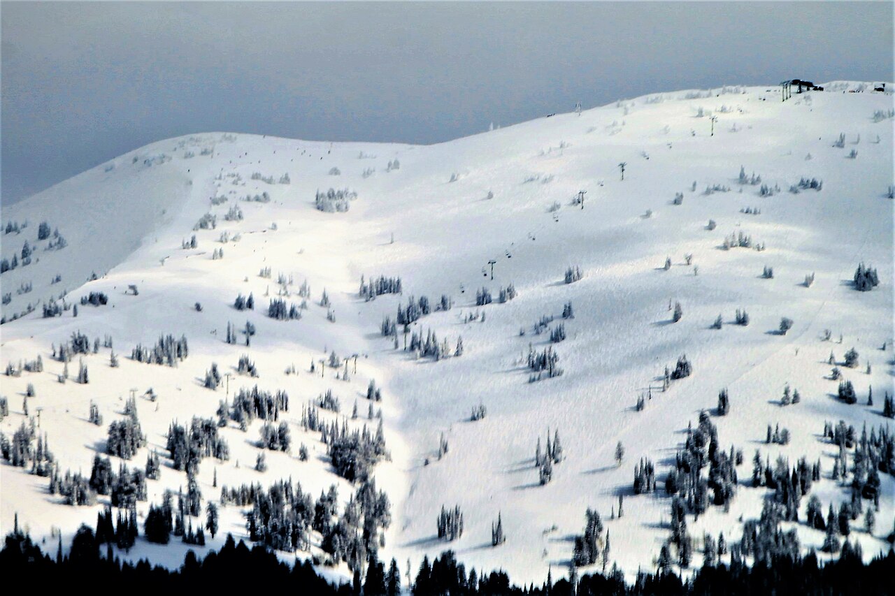 Grand Targhee ski resort in Alta, Wyoming, USA - panoramic view of ski slopes and mountain facilities
