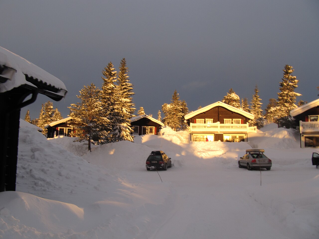 Högfjället ski resort in Dalarna, Sweden - panoramic view of ski slopes and mountain facilities