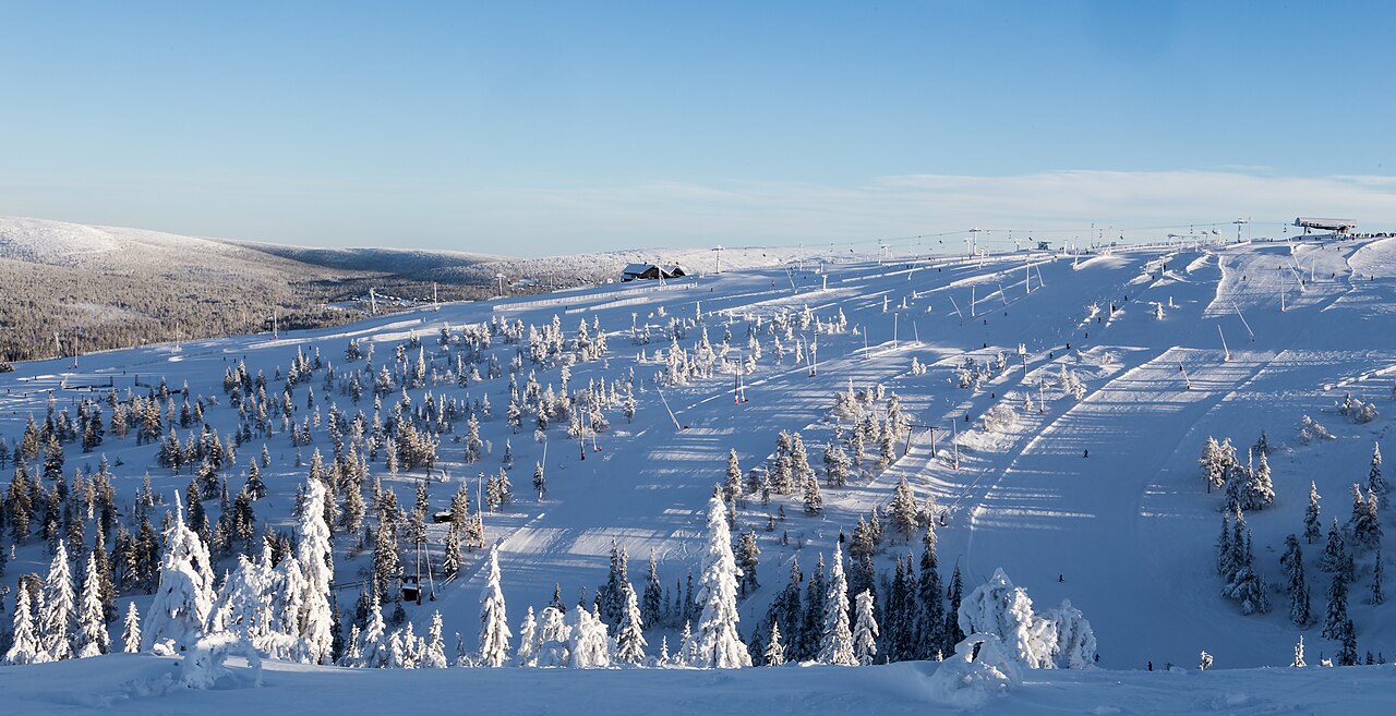 Hundfjället ski resort in Dalarna, Sweden - panoramic view of ski slopes and mountain facilities