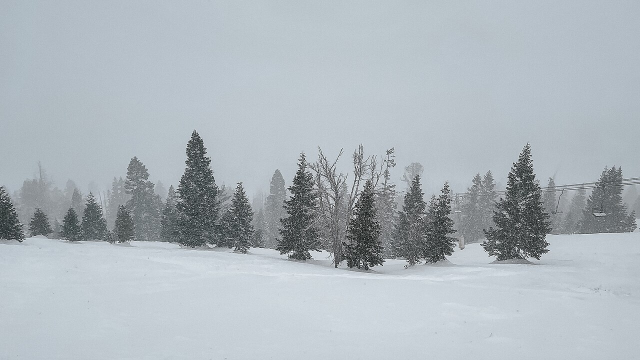 June Mountain ski resort in June Lake, California, USA - panoramic view of ski slopes and mountain facilities