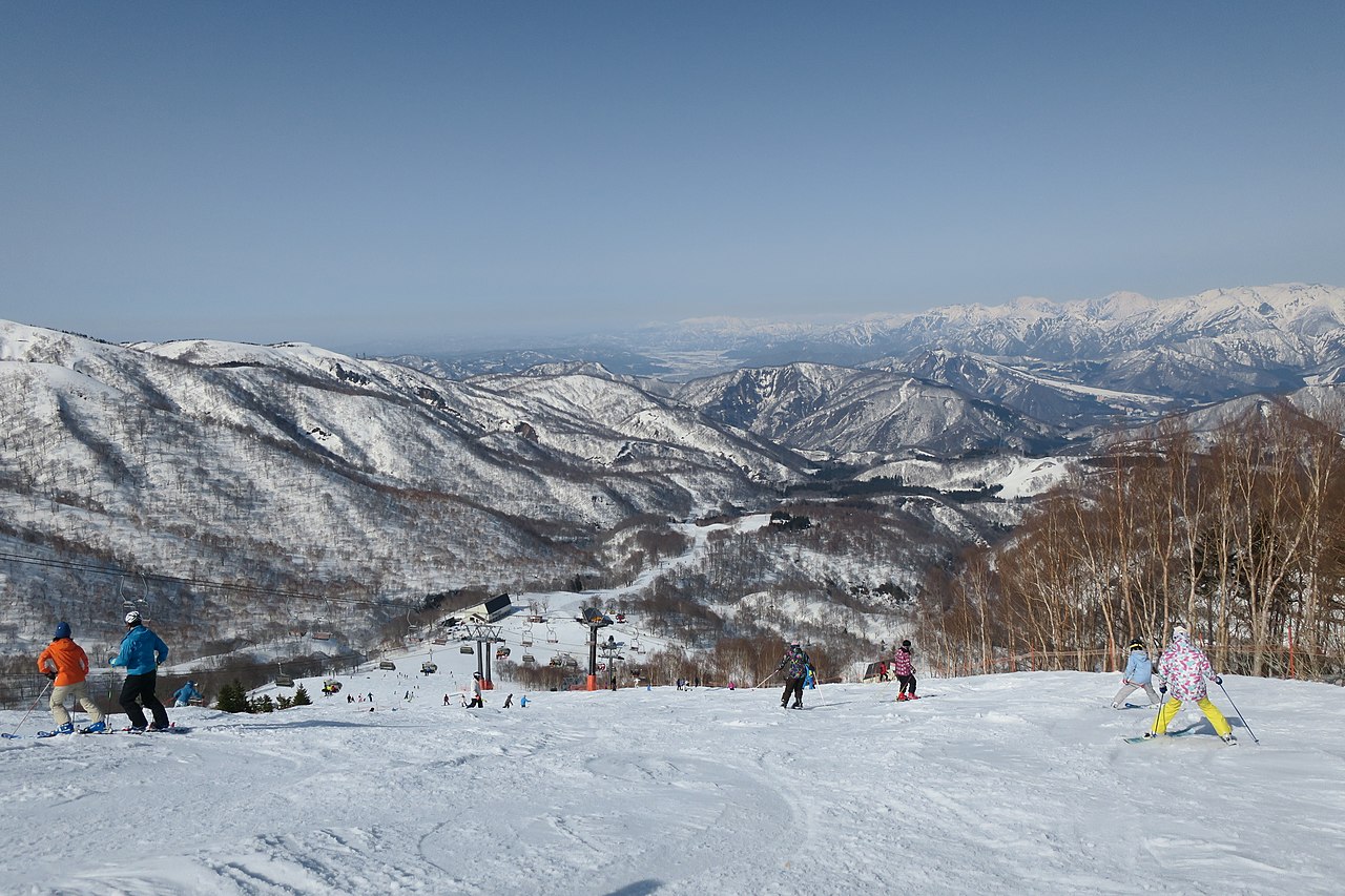 Kagura ski resort in Niigata, Japan - panoramic view of ski slopes and mountain facilities