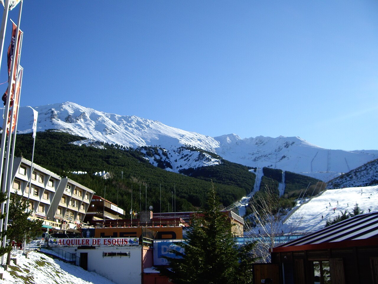 La Pinilla ski resort in Segovia, Spain - panoramic view of ski slopes and mountain facilities