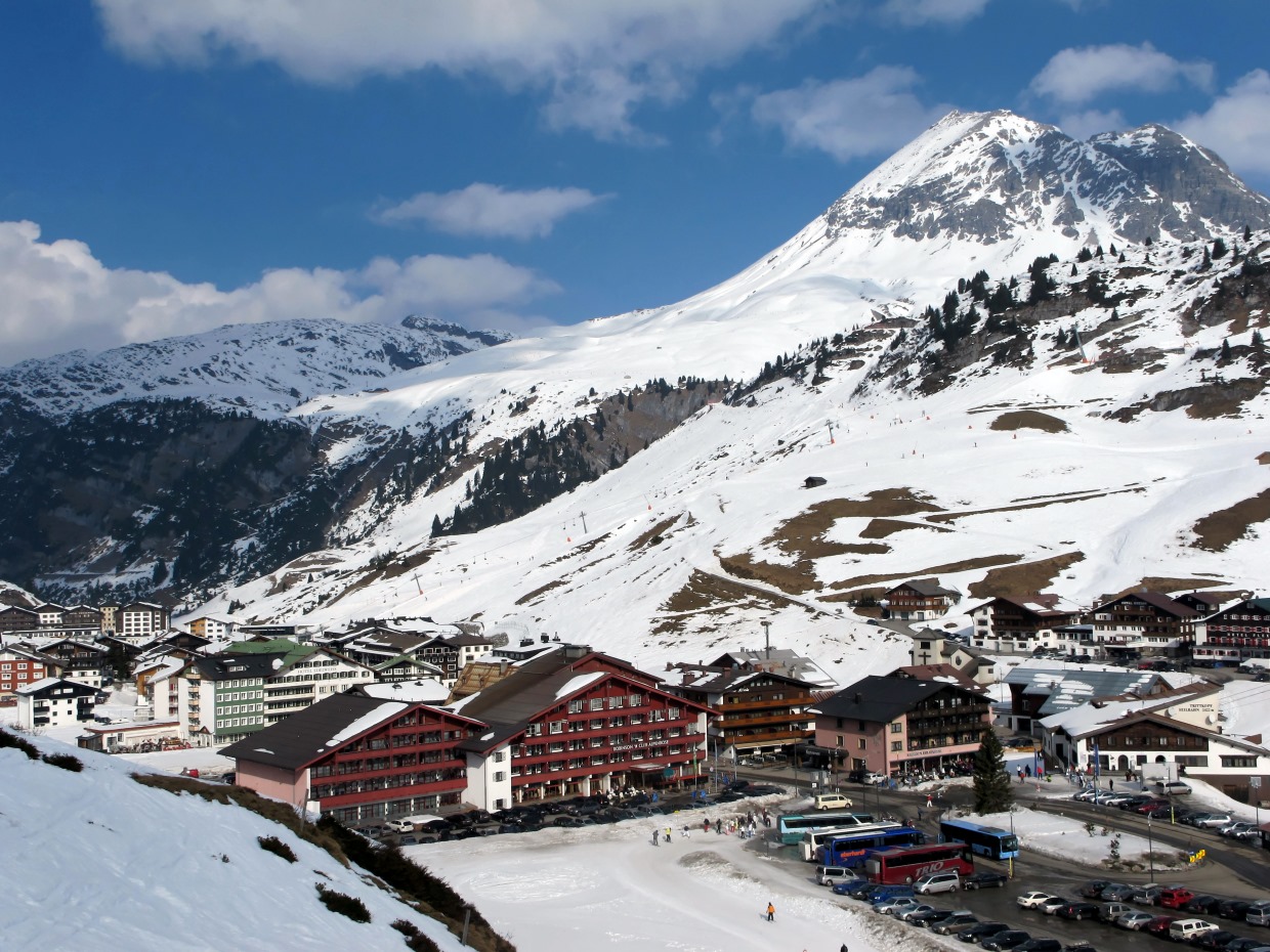 Lech Zürs ski resort in Vorarlberg, Austria - panoramic view of ski slopes and mountain facilities