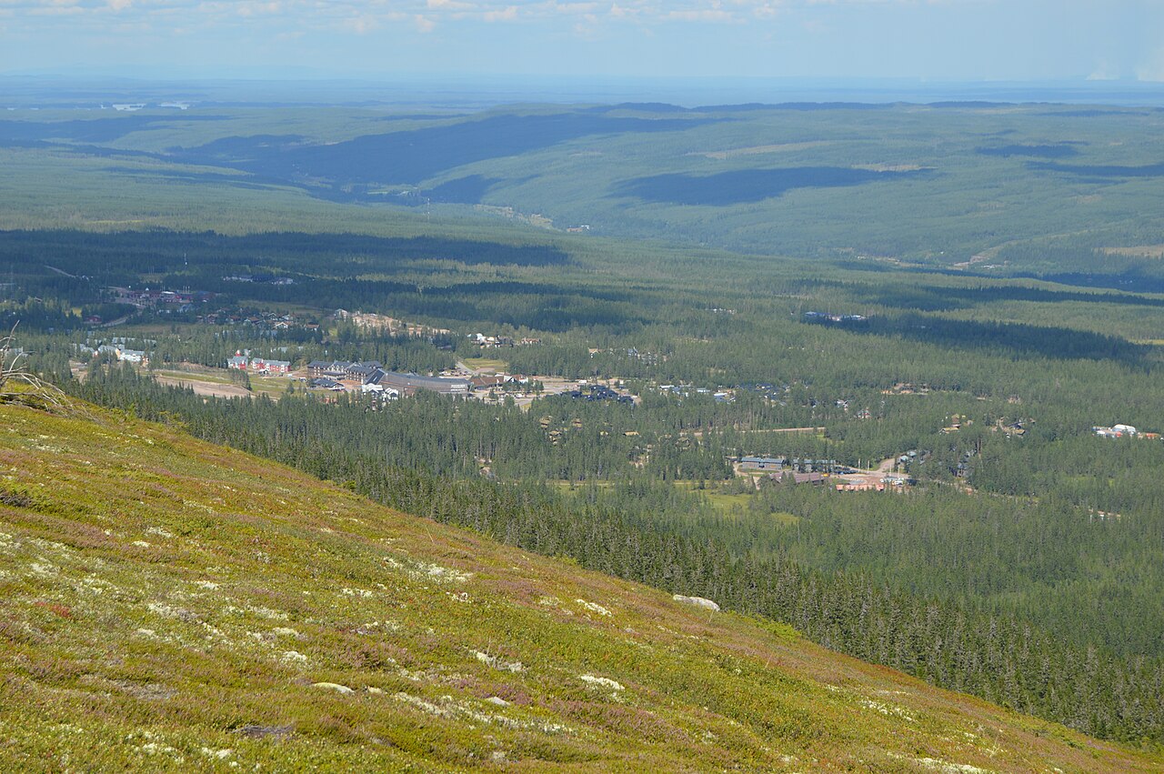 Lindvallen ski resort in Dalarna, Sweden - panoramic view of ski slopes and mountain facilities