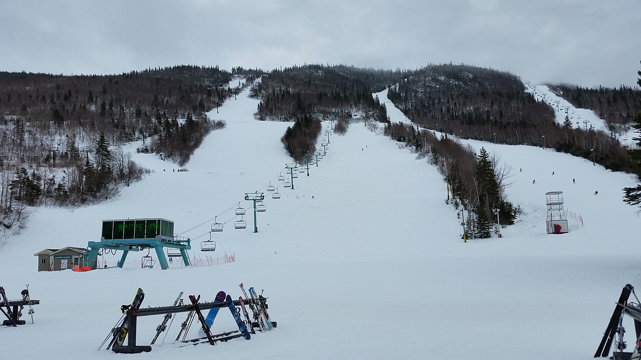 Marble Mountain ski resort in Newfoundland, Canada - panoramic view of ski slopes and mountain facilities